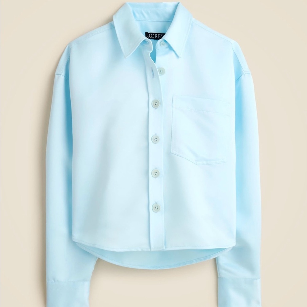 J Crew Cropped Button Down Shirt in Duchesse Satin